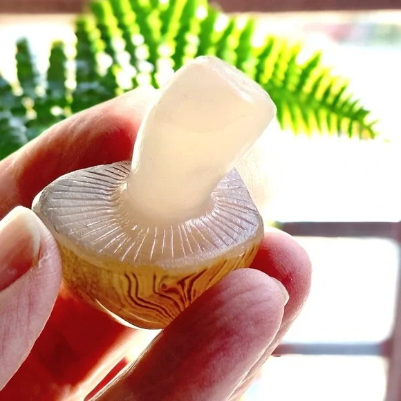 Banded Agate SET Artisan Hand Carved Luminous Mushroom Crystal Trio UNIQUE Accents